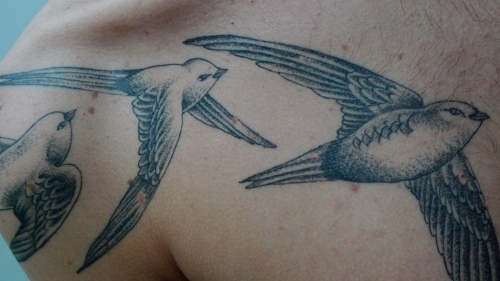 i am enjoying this technique of dot work tattoos-birds on another sweet 